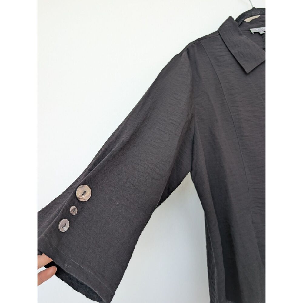 EUC Habitat Black Pleated Swing Shirt Button Up Lagenlook Sz XL Minimalist - Picture 11 of 16